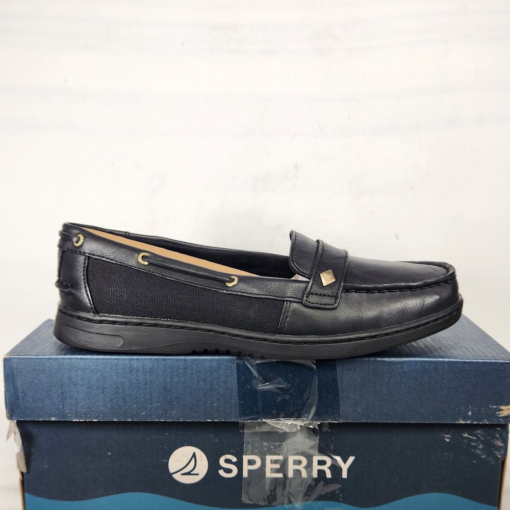 Sperry Loafers Women Size 8 Black Leather Memory Foam Minnowfish Slip On